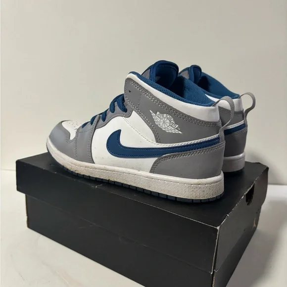 Jordan Cement Grey and Blue Mid Sneakers